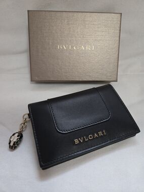 Bvlgari Black Leather Serpenti Forever Bifold Card Case